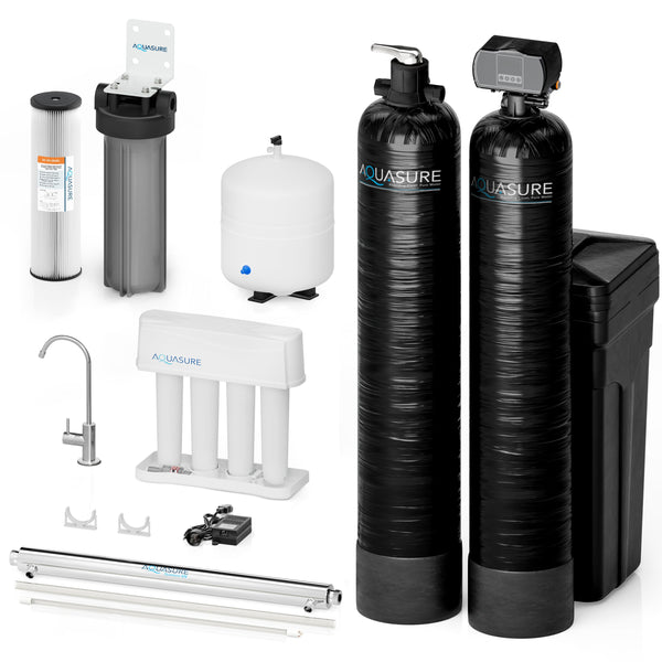 Signature Elite | Whole House Water Treatment System with Fine Mesh Resin and KDF85 Carbon Media and 12 GPM Quantum UV De-Activator System
