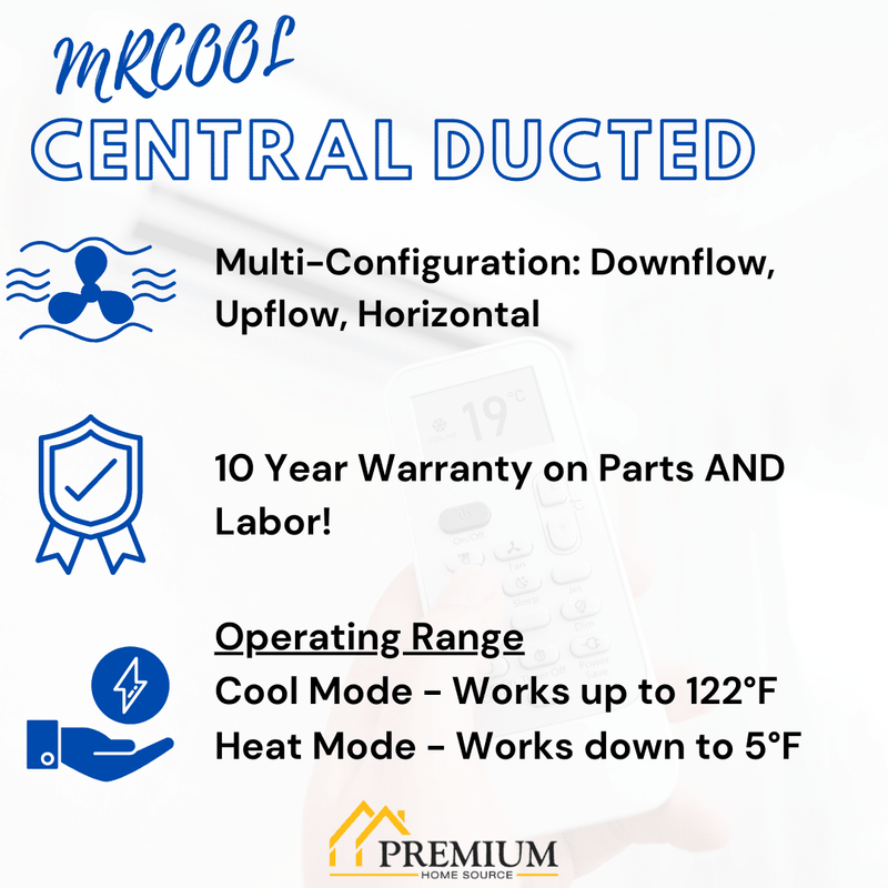 MRCOOL 60K BTU 18 SEER Central Ducted Air Handler, Condenser, 35 Foot Lineset, CENTRAL-60-HP-230-35