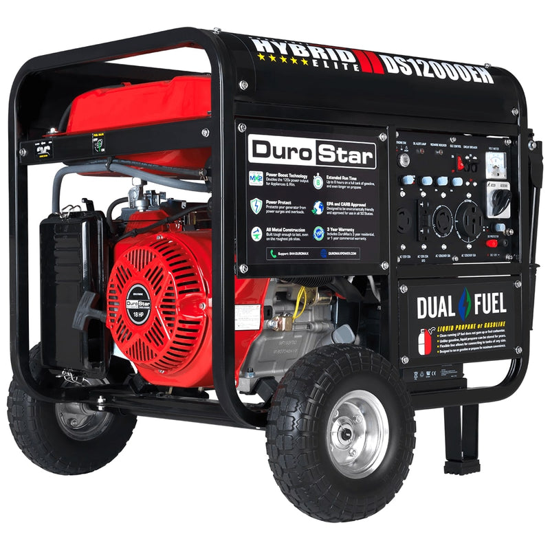 DuroStar 12,000-Watt 457cc Portable Dual Fuel Gas Propane Generator - DS12000EH