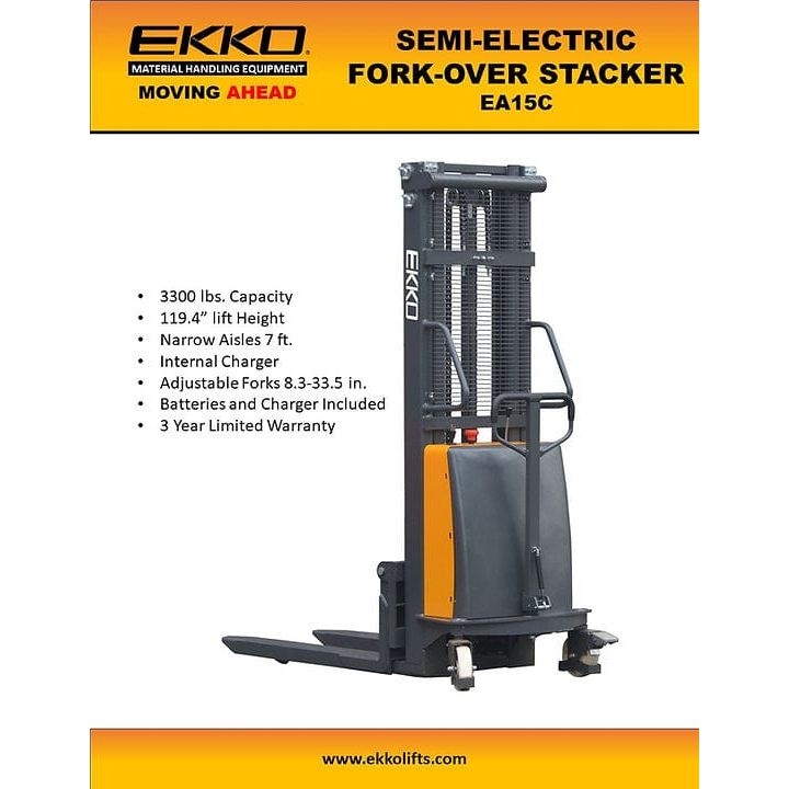 EKKO Fork-Over Stacker - 119" Height - 3300 lbs Capacity - EA15C