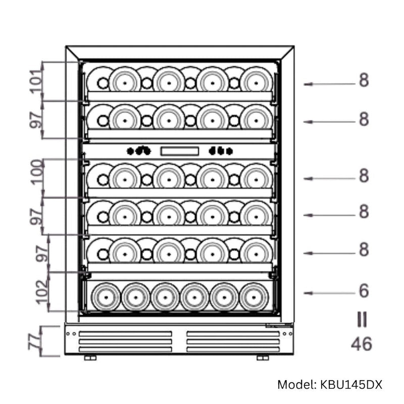 KingsBottle KBU145DX 24 Inch Under Counter LOW-E Glass Door Dual Zone Wine Cooler