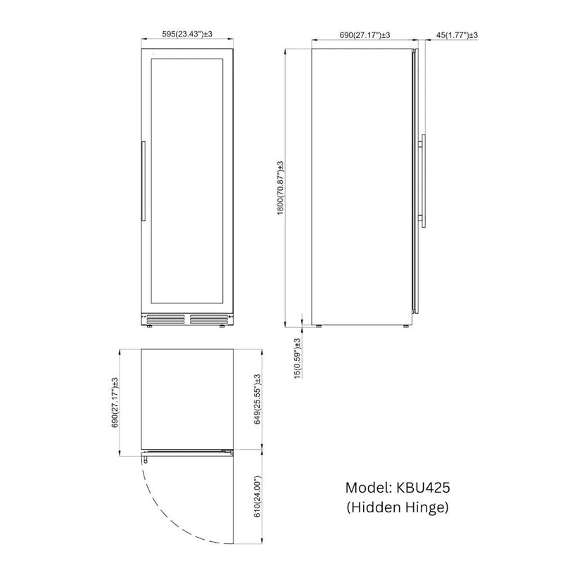 KingsBottle KBU425DX 24 Inch Upright Low-E Glass Door Dual Zone Large Wine Cooler