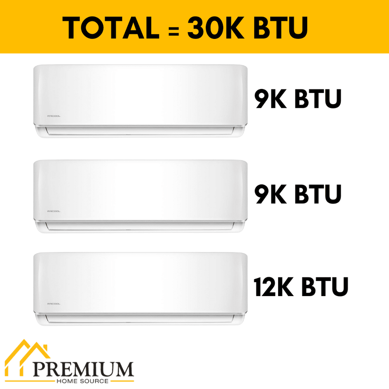 MRCOOL DIY Mini Split - 30,000 BTU 3 Zone Ductless Air Conditioner and Heat Pump with 25 ft. Install Kit, DIYM327HPW01C28