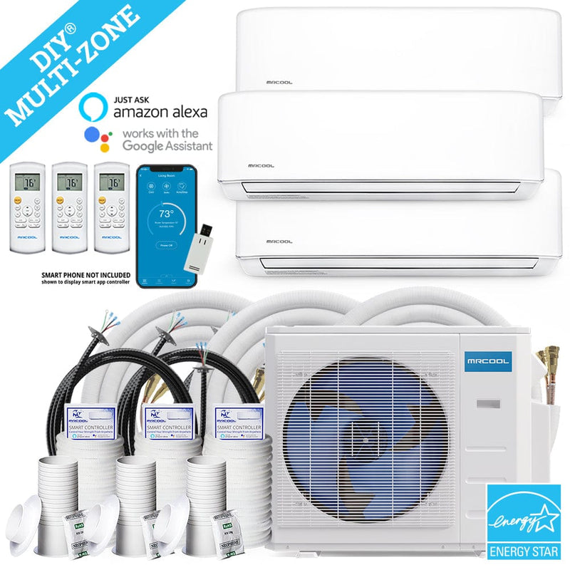 MRCOOL DIY Mini Split - 36,000 BTU 3 Zone Ductless Air Conditioner and Heat Pump with 25 ft. Install Kit, DIYM336HPW02C28