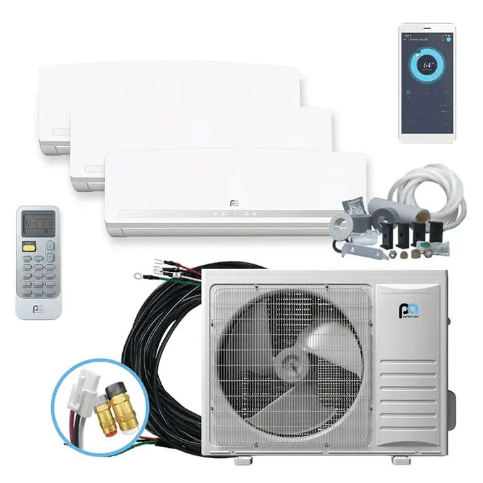 Perfect Aire DIY Multi-Zone 3 Zone 24,000 BTU (9K + 9K + 9K) Mini Split Air Conditioner Heat Pump System - Backyard Provider