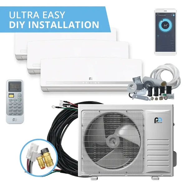 Perfect Aire DIY Multi-Zone 3 Zone 24,000 BTU (9K + 9K + 9K) Mini Split Air Conditioner Heat Pump System - Backyard Provider