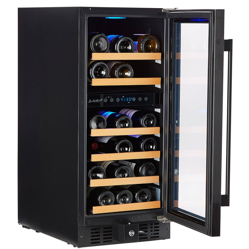 32 Bottle Black Stainless Under Counter Wine Cooler, Dual Zone - Backyard Provider