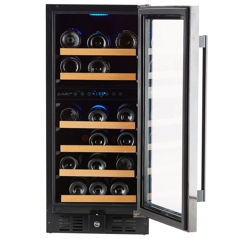 32 Bottle Black Stainless Under Counter Wine Cooler, Dual Zone - Backyard Provider