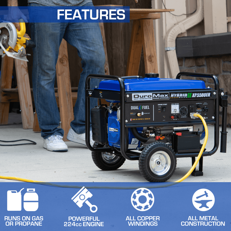 DuroMax 5,500 Watt Portable Dual Fuel Gas Propane Powered Generator - XP5500EH