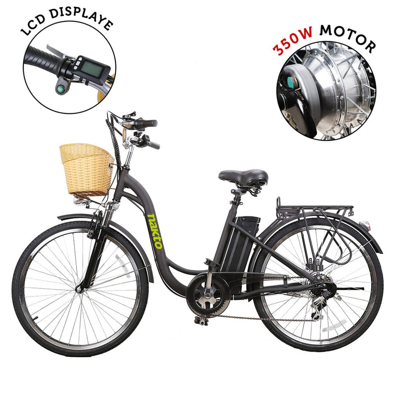 Nakto Camel City 26” Women’s Cruiser Electric Bike 36V 250-350W With Basket - ePower Go