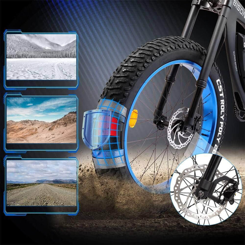 Ecotric Bison 48v 17.6AH 1000W Fat Tire Electric Bike, Matte Black - NS-SON26LCD-BL - ePower Go