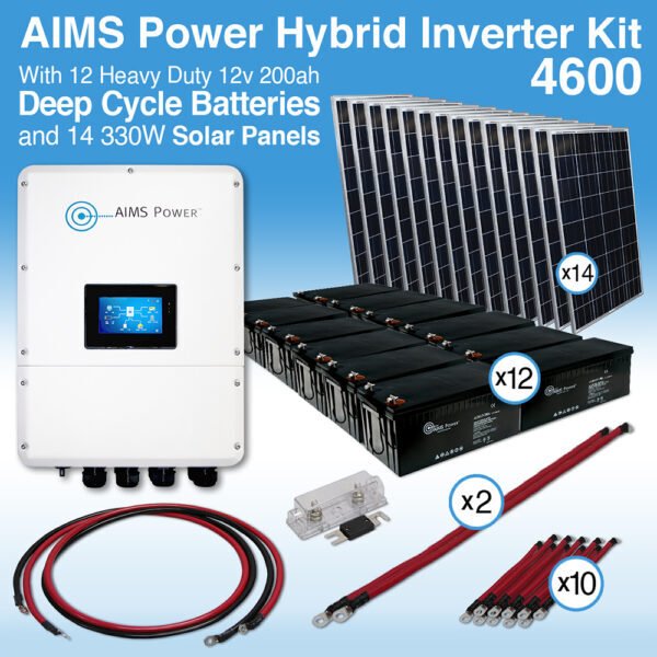 Aims Power Solar Kit Hybrid Inverter Charger, Battery Bank & Solar Panels 4.6 kW Inverter Output | 200 Amp Stored Battery Power | 4620 Watt Solar Panels